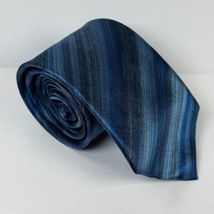 Irene Jackan Paris Tie Blue Ombre Striped Hand Painted Silk Made in France